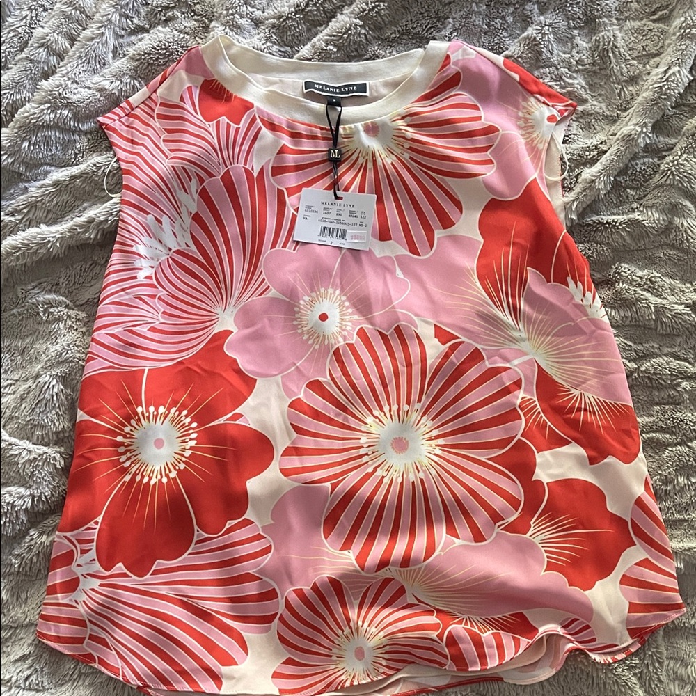 Melanie Lyne Floral Red and Pink Blouse